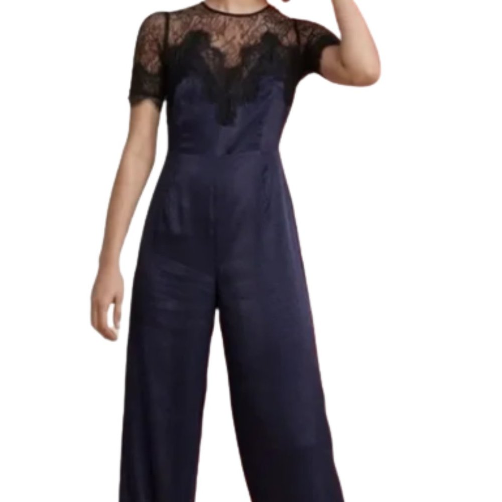 Foxiedox Nixie Lace wide women’s illusion neck jumpsuit size m
